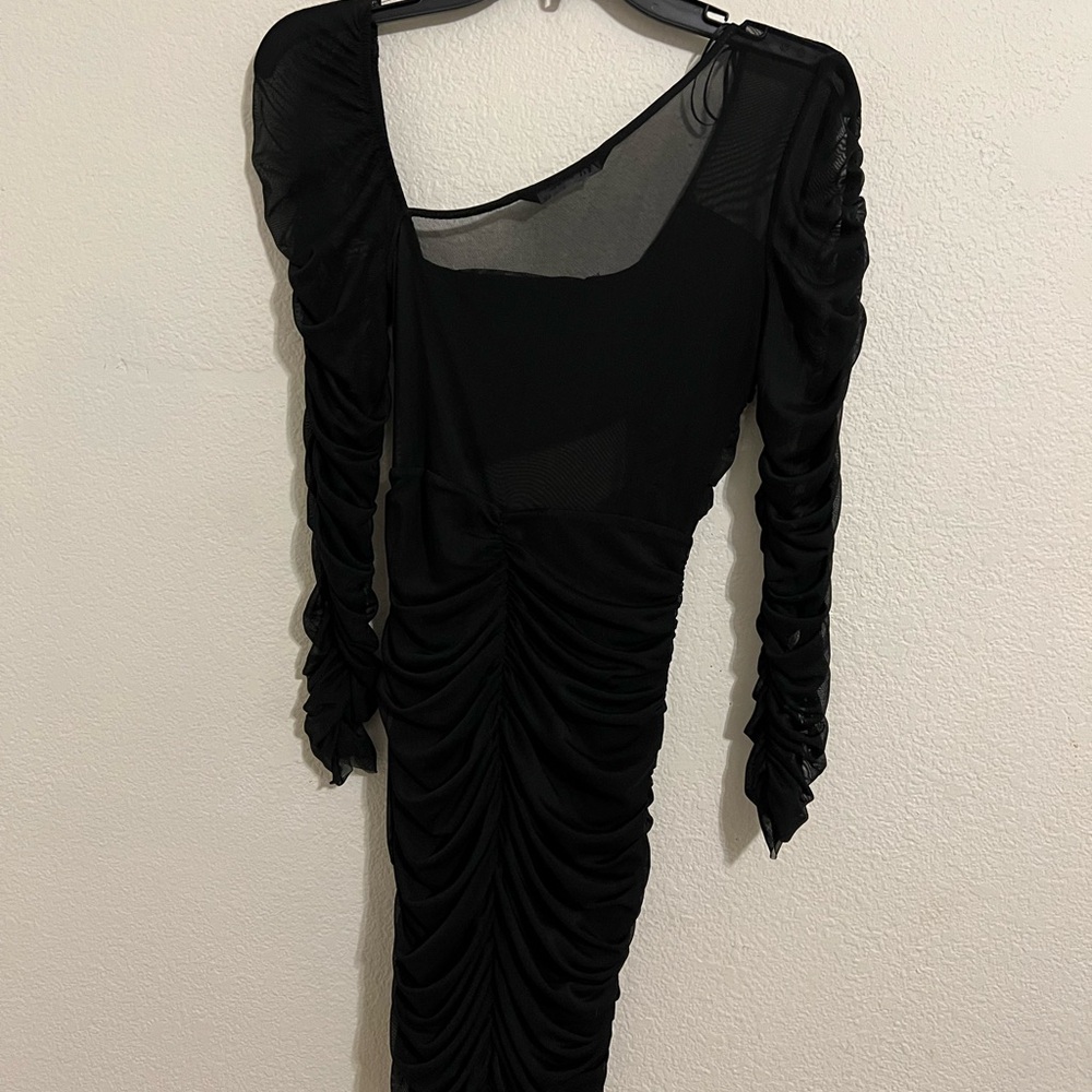 Zara Black Ruched One Shoulder Bodycon Dress